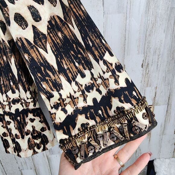 Chico's Beaded Artisan Tribal Animal Print Blazer Jacket Size 2 - Picture 6 of 11